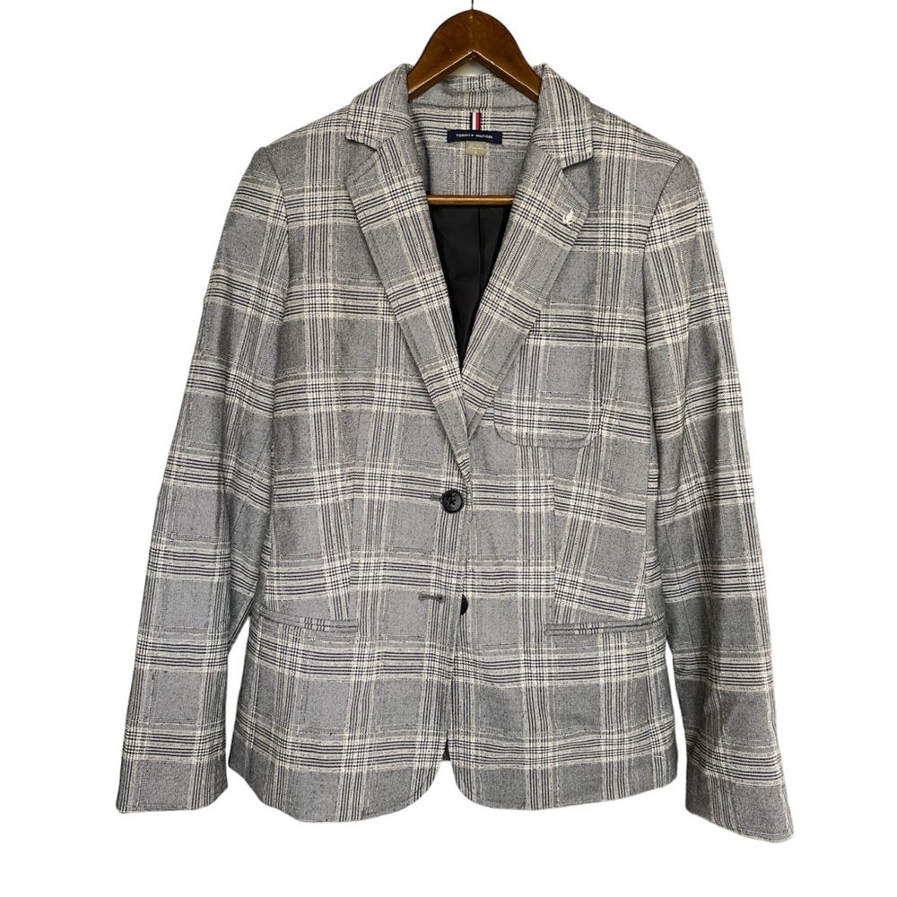 Tommy Hilfiger Women’s Plaid Blazer Suit Separate Two-Button Black Ivory Size 6